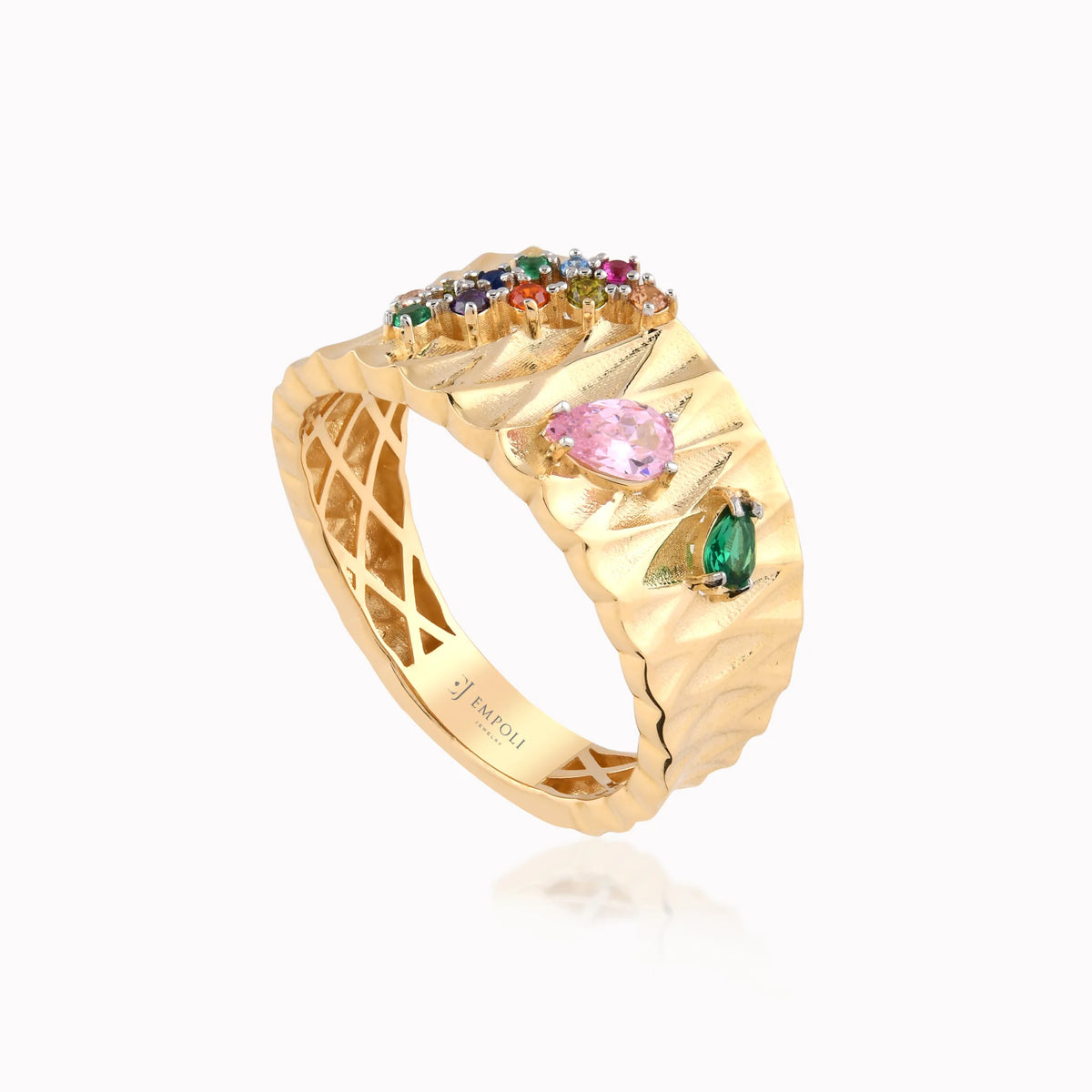 Inel din aur galben 14K cu zirconiu multicolor - detaliu
