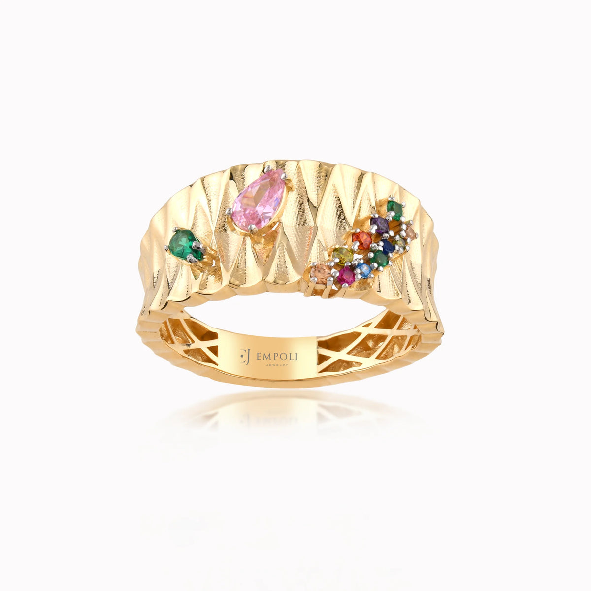 Inel din aur galben 14K cu zirconiu multicolor