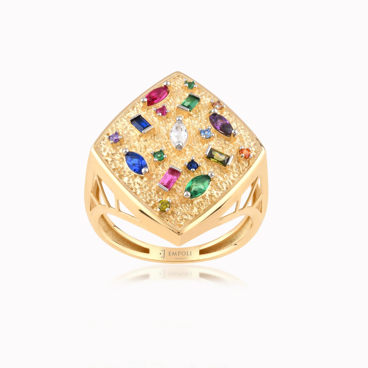 Inel din aur galben 14K cu zirconiu multicolor