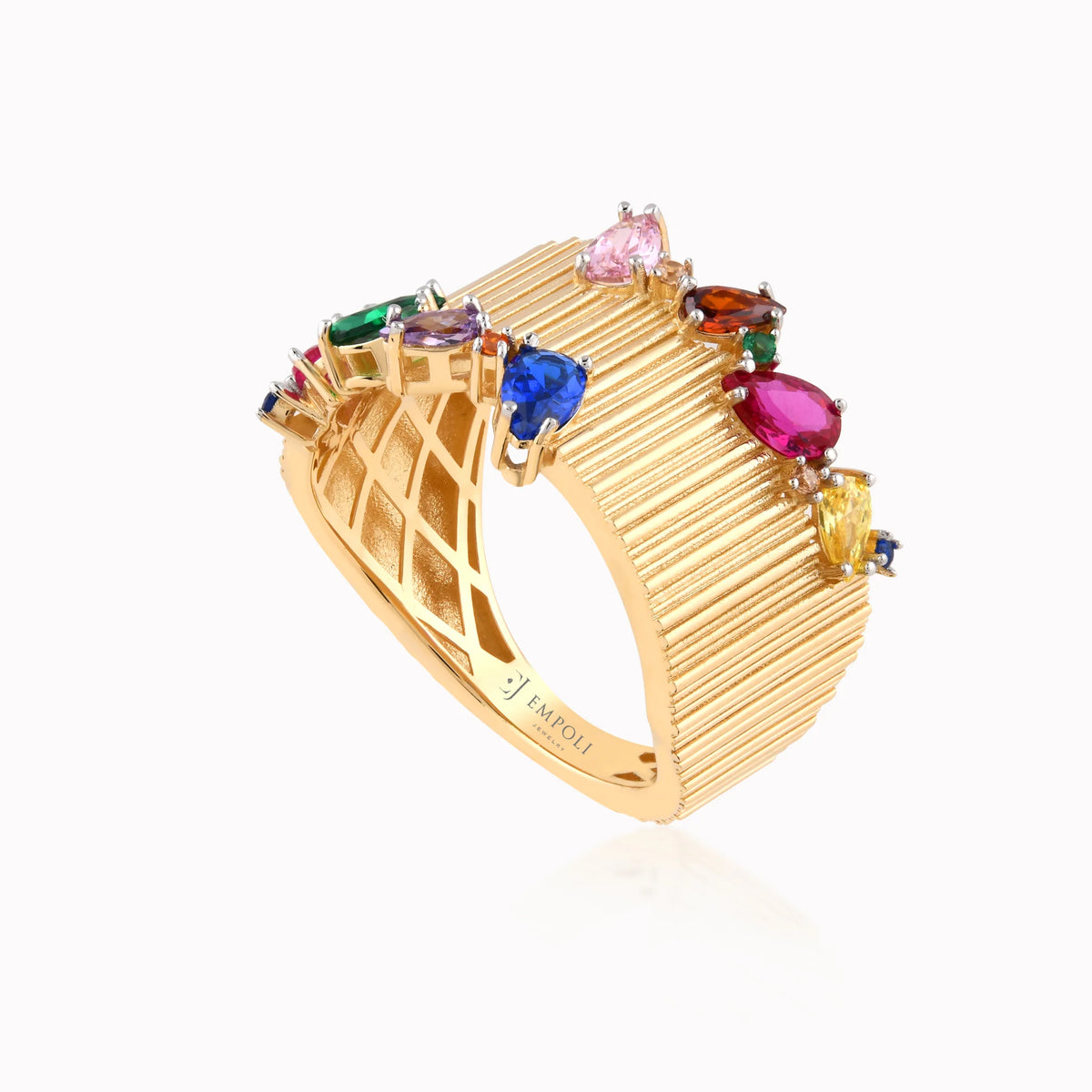 Inel din aur galben 14K cu zirconiu multicolor - detaliu