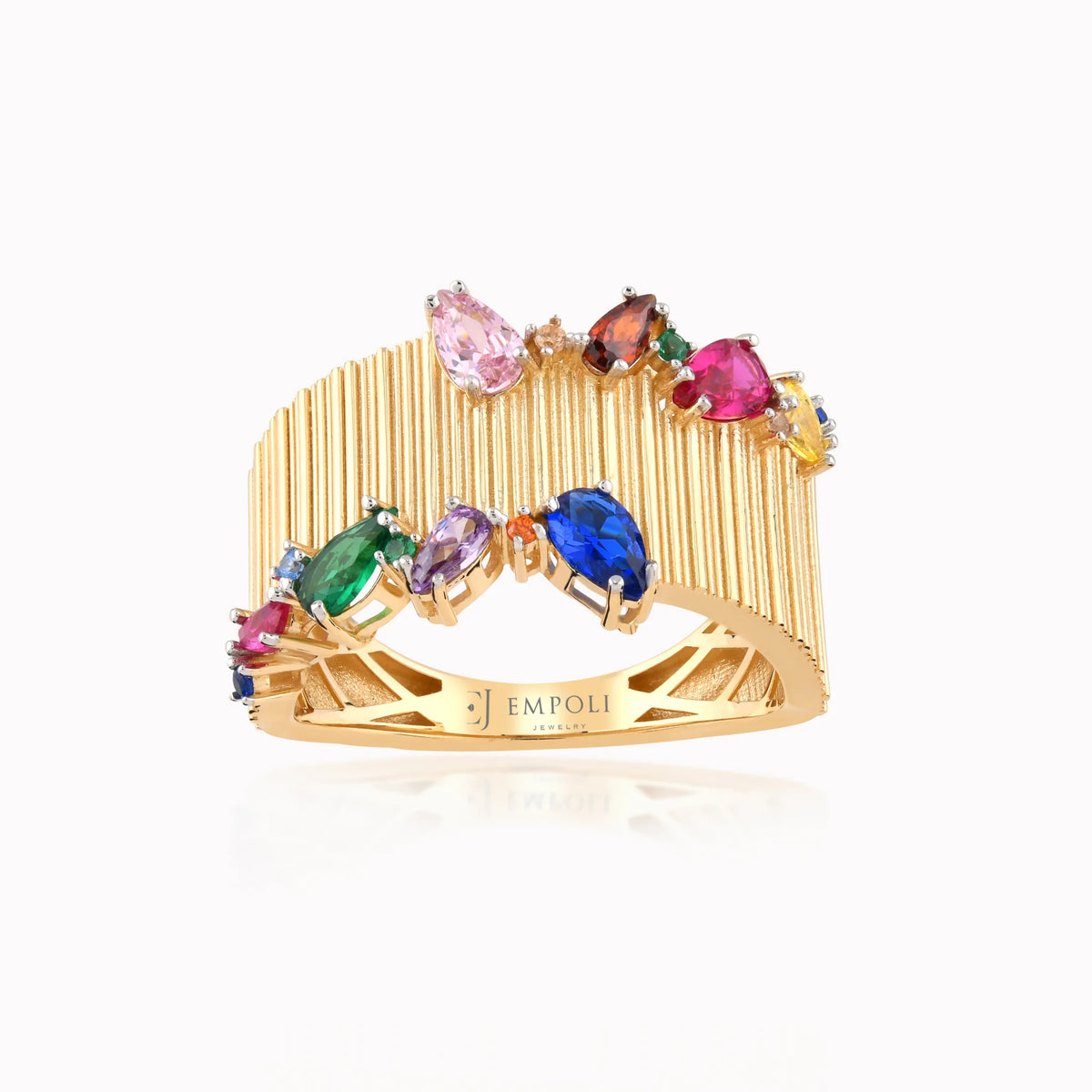Inel din aur galben 14K cu zirconiu multicolor