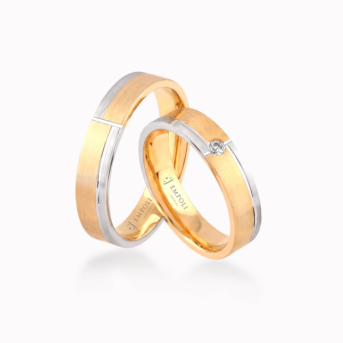 Verighete aur galben și alb 14K cu zirconiu sau diamant, 4.5mm